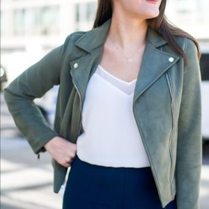 Old Navy Olive Green Faux Suede Moto Jacket